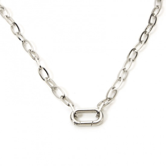 Stainless Steel Paperclip Chain Necklace - 18" - Carabiner Spring Clasp - N146