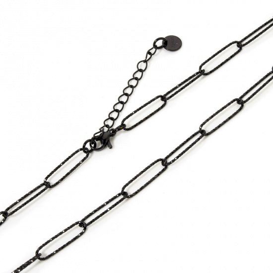 Stainless Steel Paperclip Chain Necklace - TEXTURED - 16" + 2" Extender - Choose Your Tone!