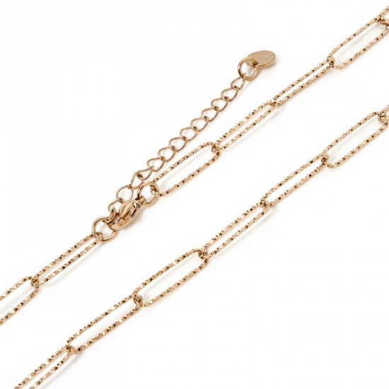 Stainless Steel Paperclip Chain Necklace - TEXTURED - 16" + 2" Extender - Choose Your Tone!