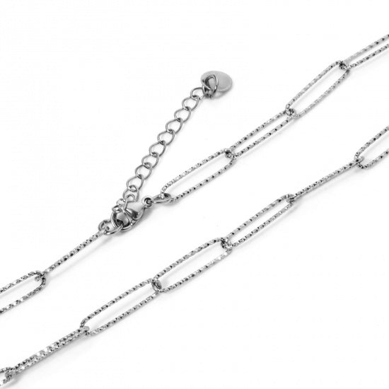 Stainless Steel Paperclip Chain Necklace - TEXTURED - 16" + 2" Extender - Choose Your Tone!