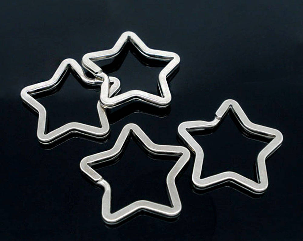 Star Silver Tone Key Rings - 34mm x 33mm - 2 Pieces - FD100