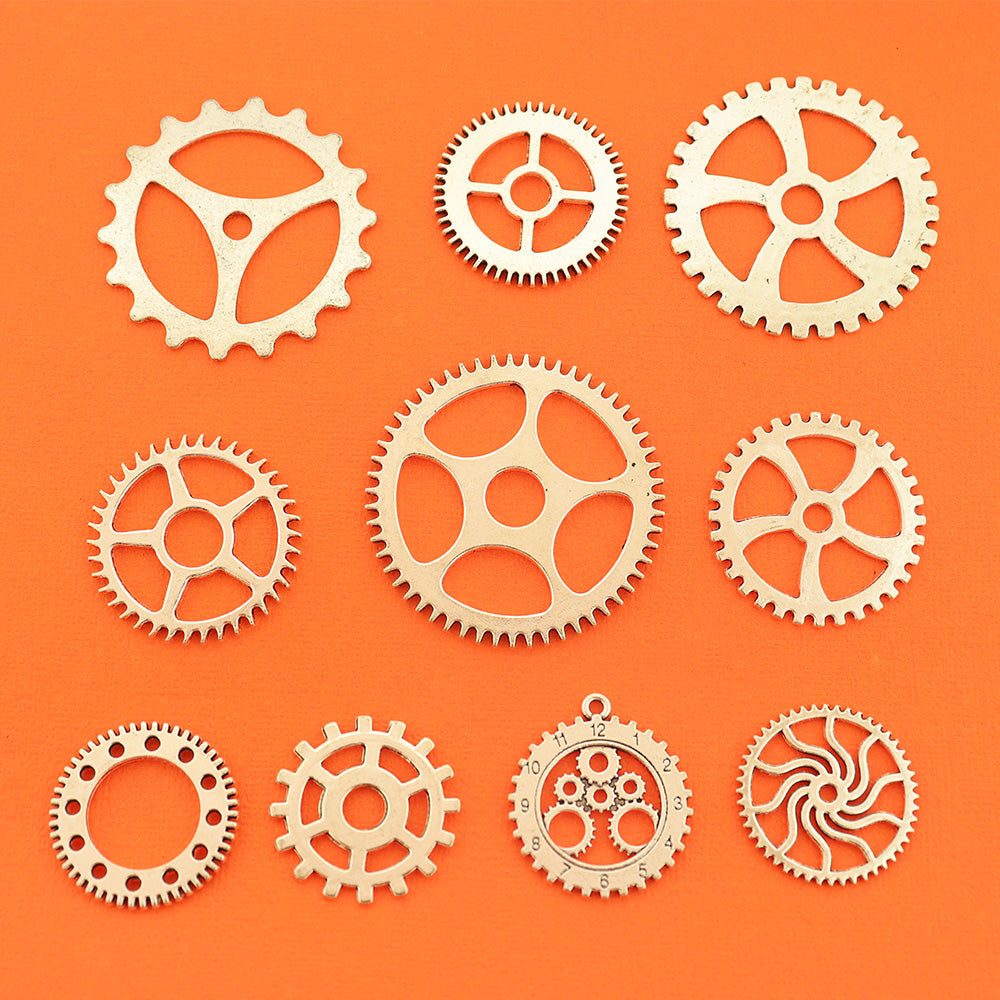 Steampunk Gear Charm Collection Antique Silver Tone 10 Different Charms - COL422H