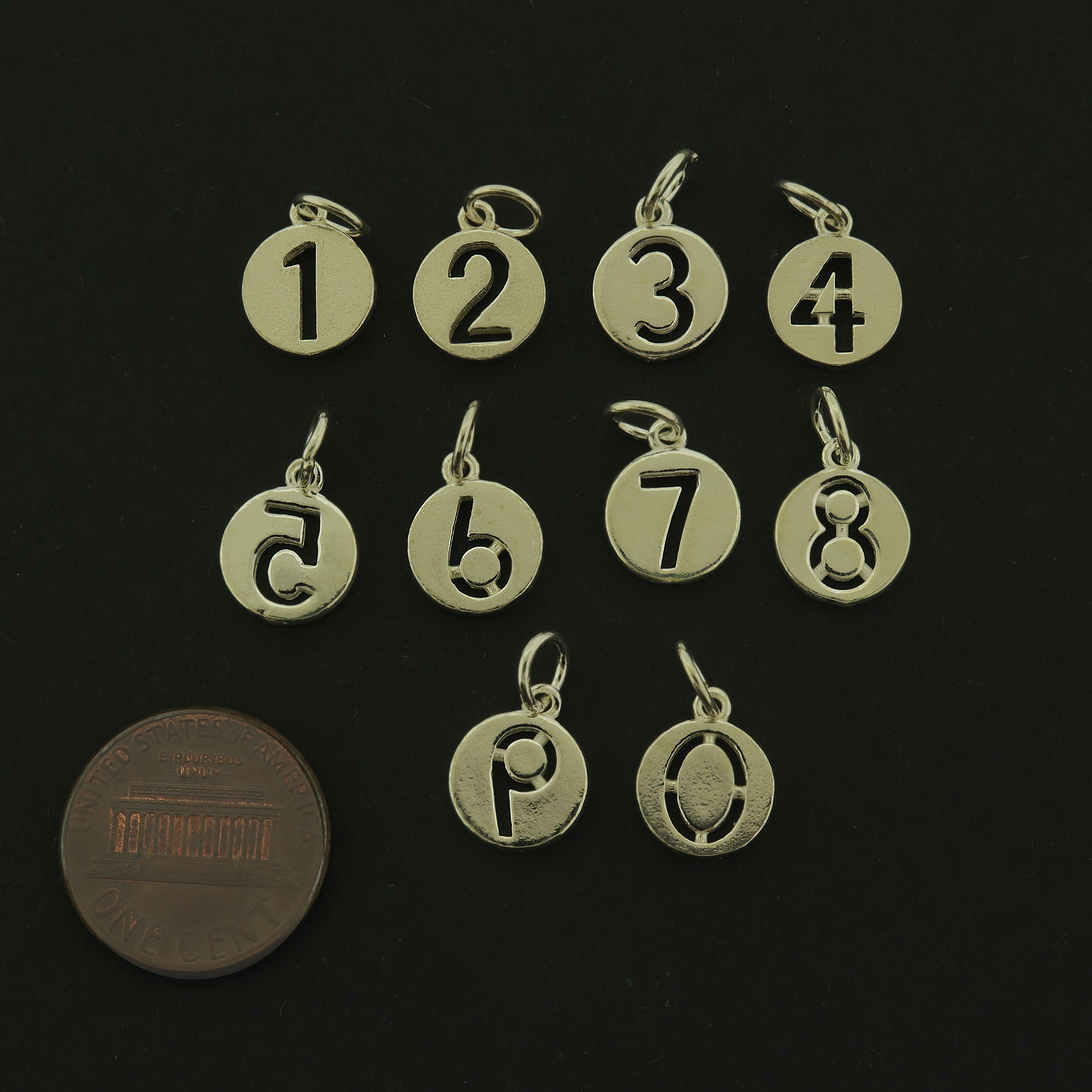 Breloque chiffre en argent sterling - Choisissez votre chiffre ou le lot complet 0-9