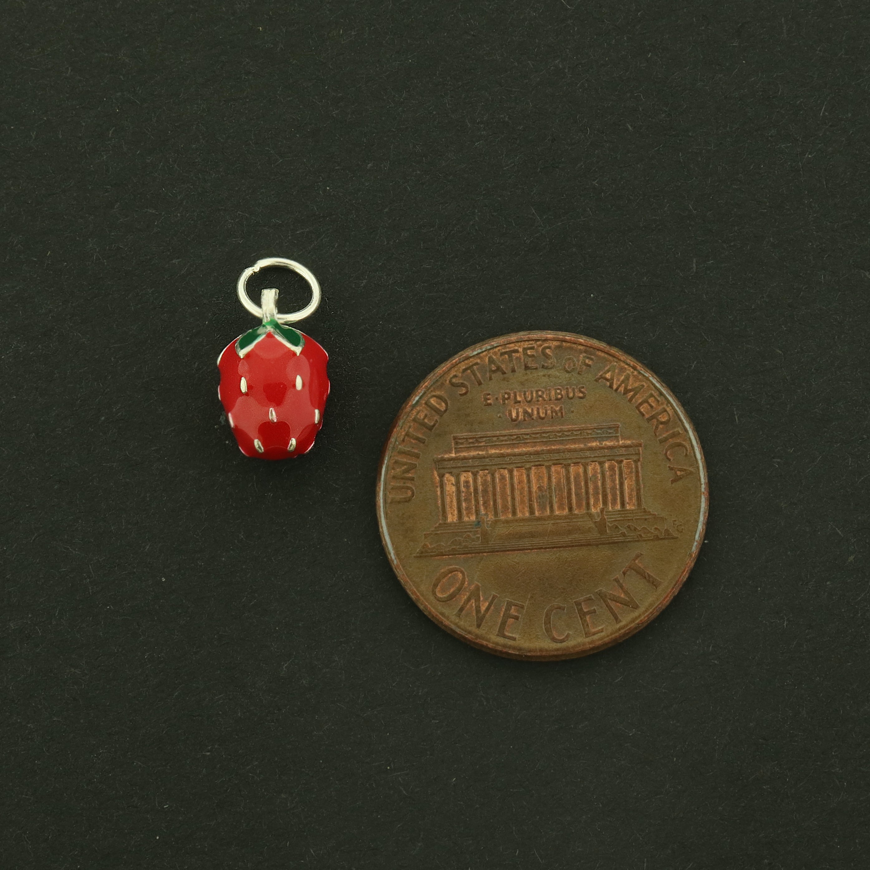 Strawberry Sterling Silver Enamel Charm 3D - ST304