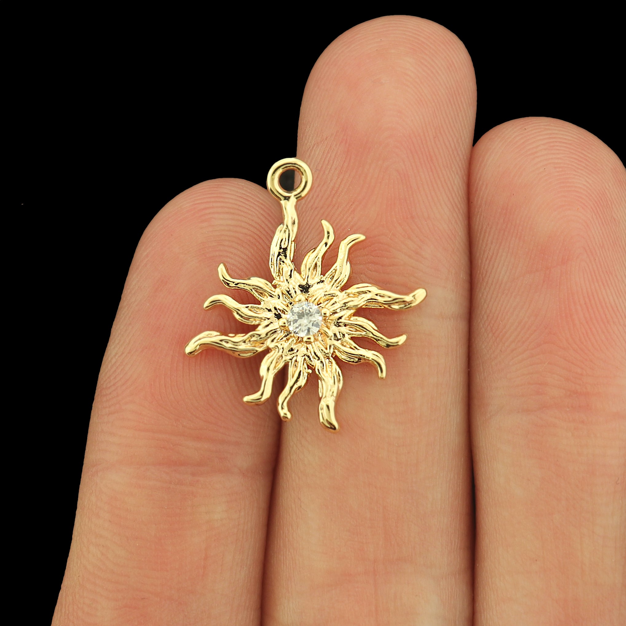 Sun Charm with Inset Rhinestone - Choose Silver or Gold!