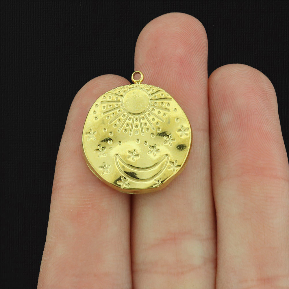 Sun and Moon Design Gold Tone Stainless Steel Charm - SSP665