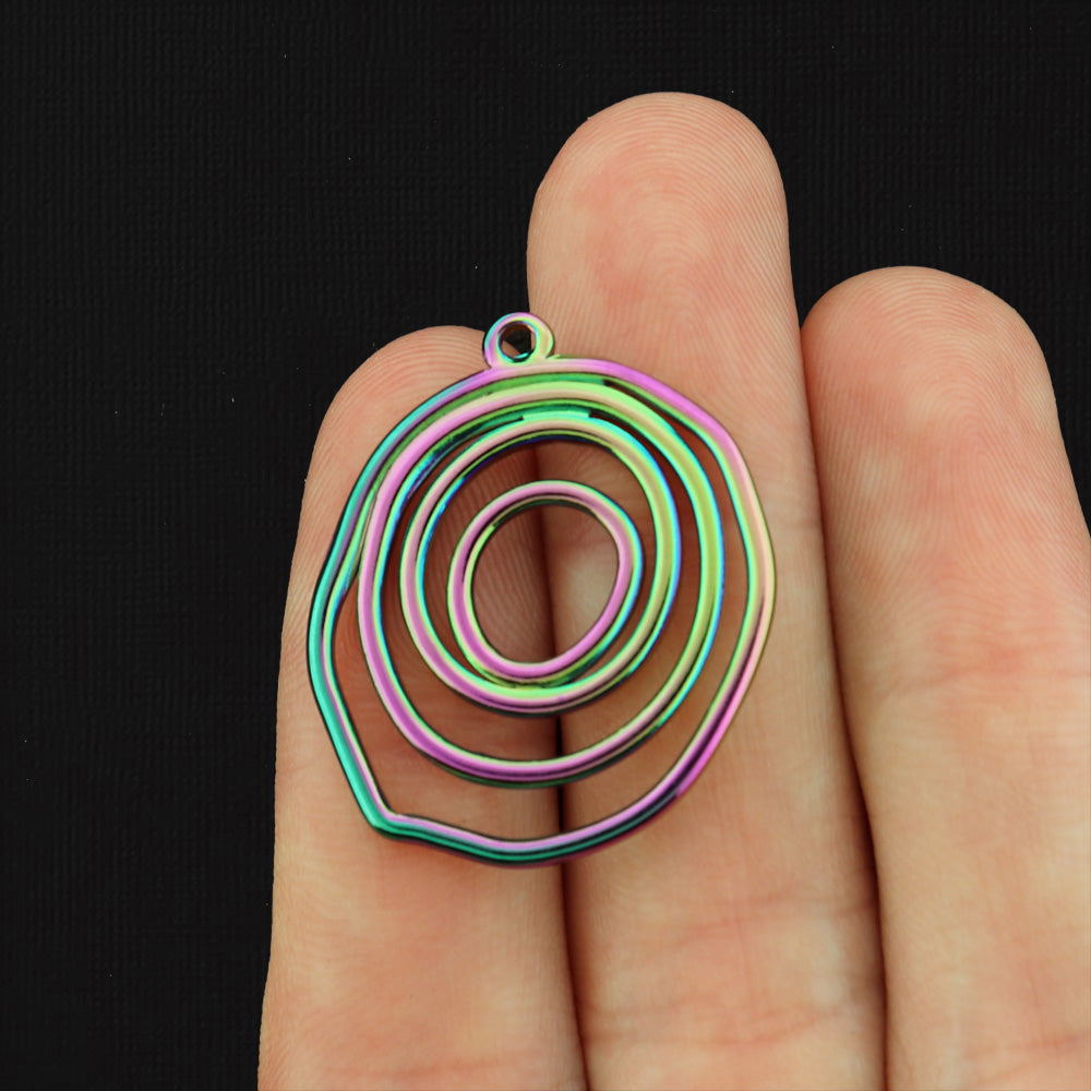 Swirl Round Stainless Steel Charm 2 Sided - Choose Your Tone