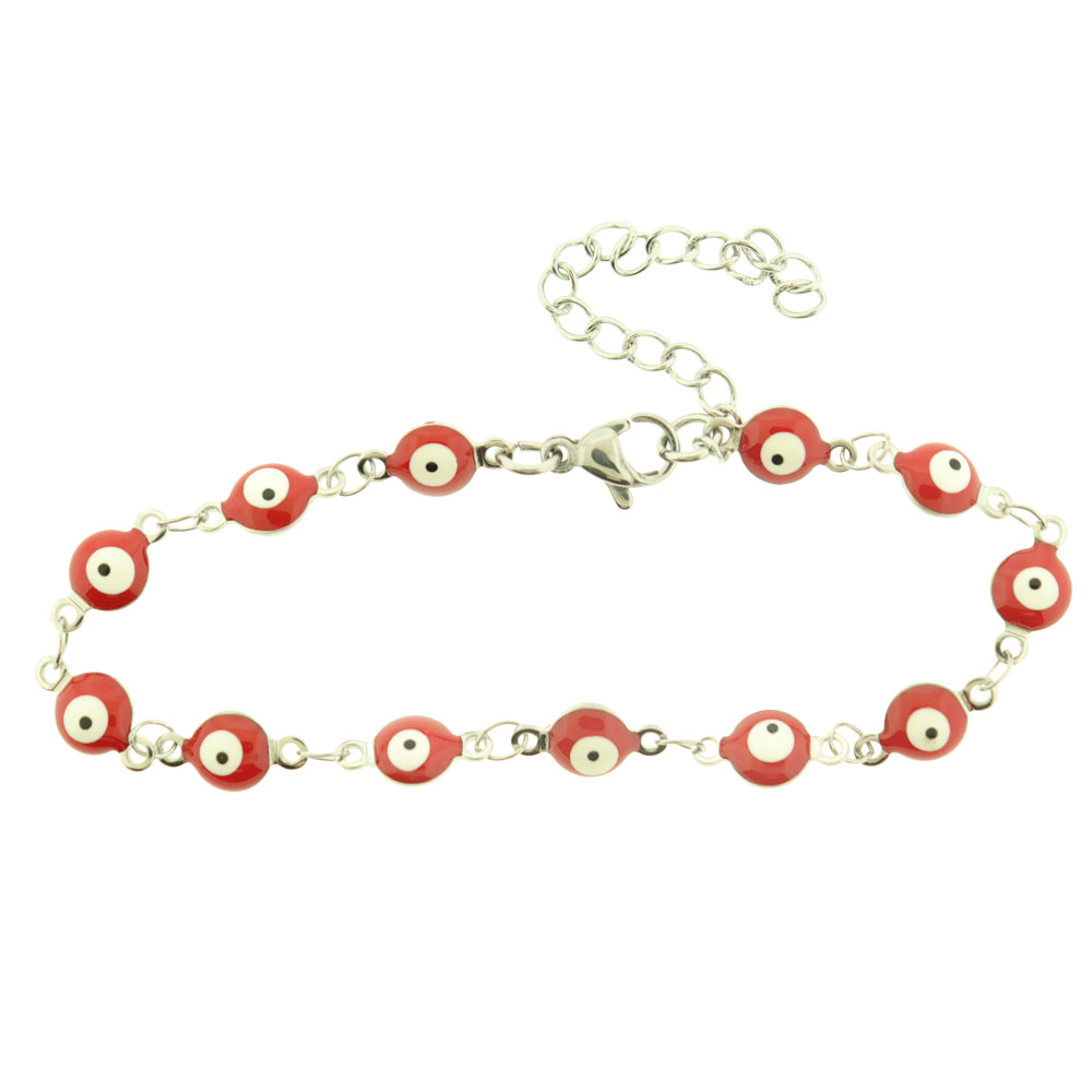 Titanium Steel Evil Eye Chain Bracelet 6" Plus Extender - 6mm - Enamel - Choose Your Color