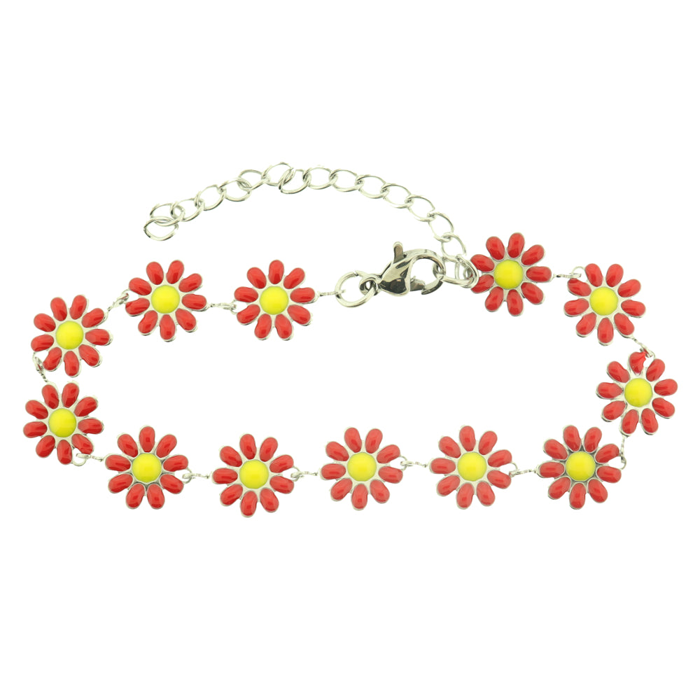 Titanium Steel Flower Chain Bracelet 6" Plus Extender - 10mm - Enamel - Choose Your Color