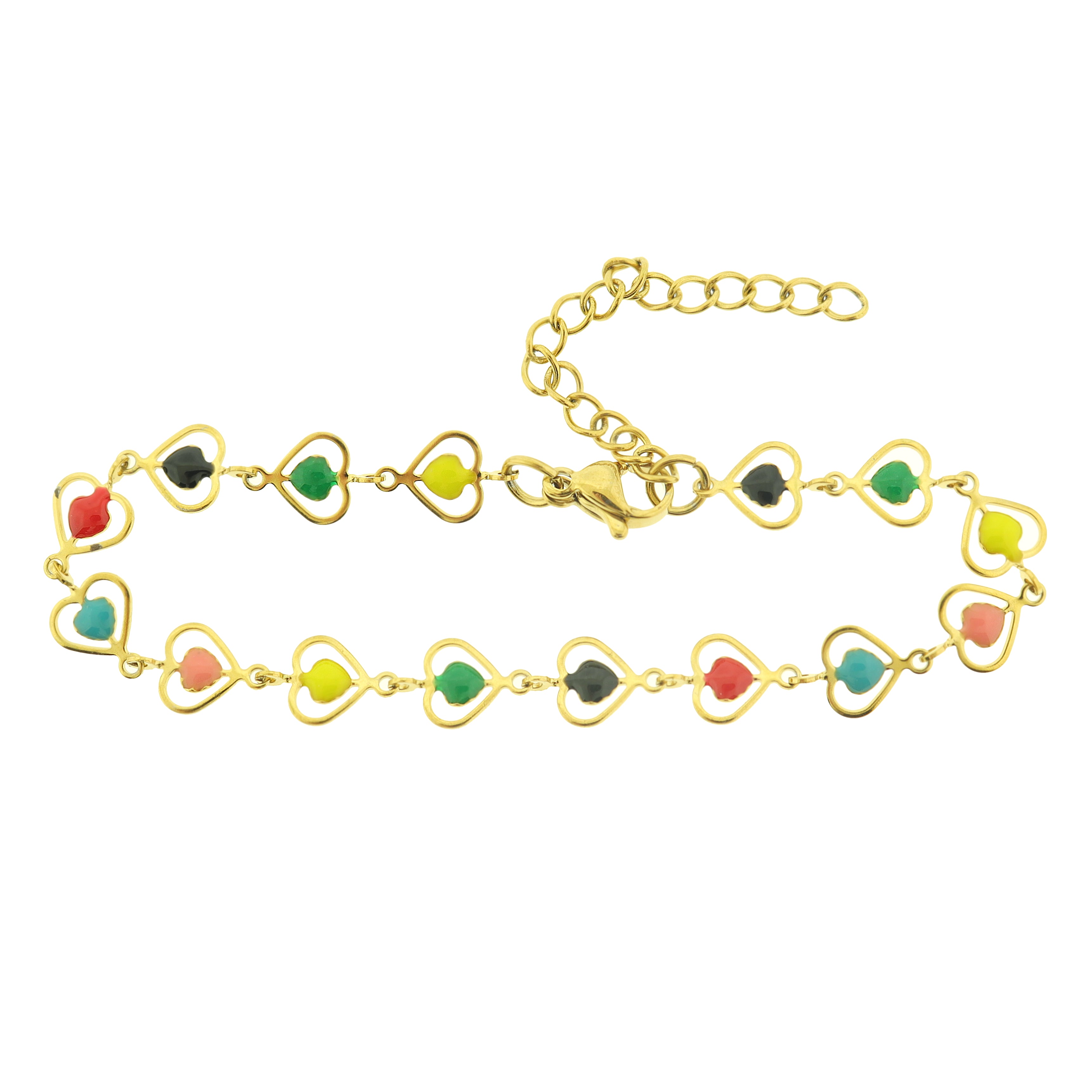 Titanium Steel Heart Chain Bracelet 6" Plus Extender - Enamel - Choose Your Style