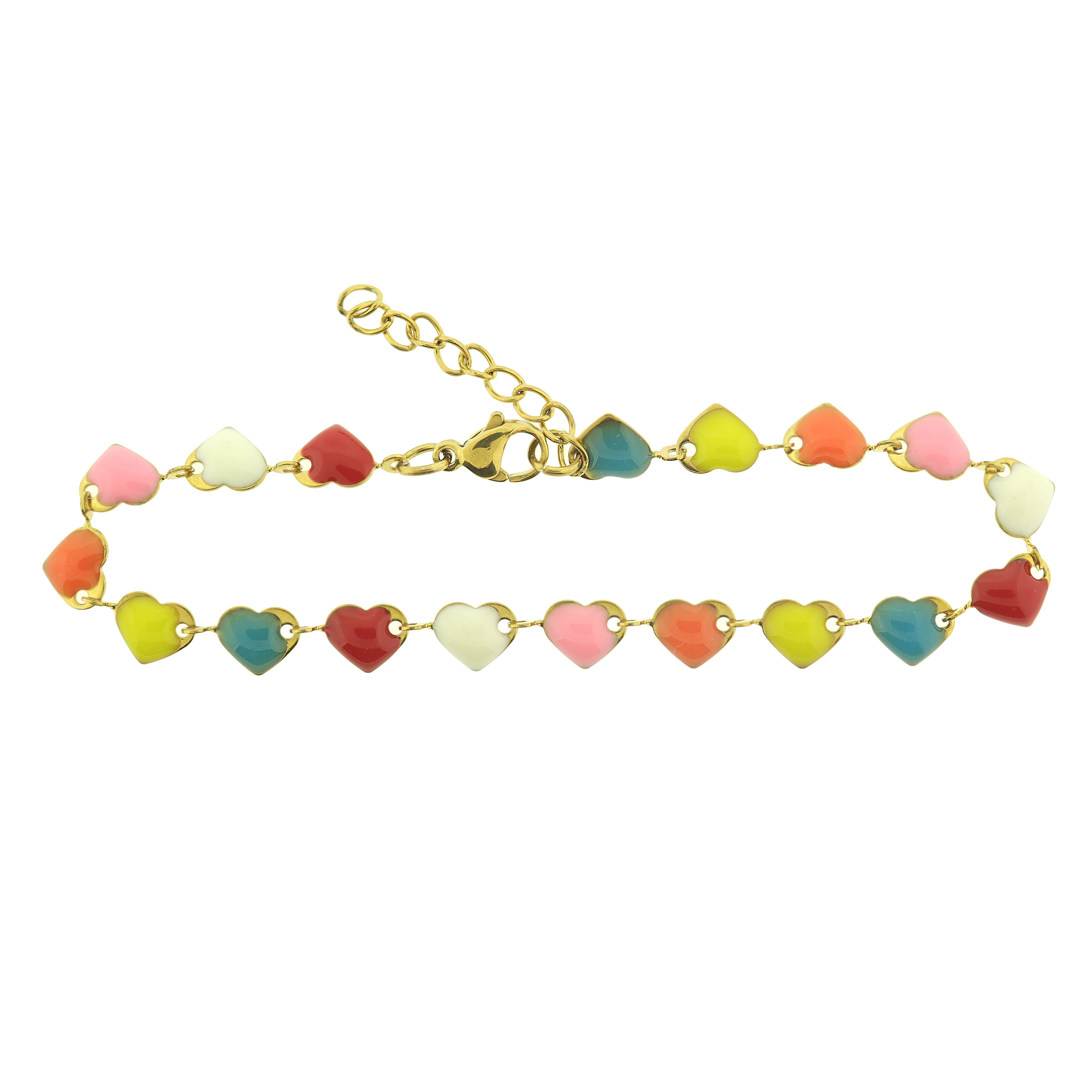 Titanium Steel Heart Chain Bracelet 6" Plus Extender - Enamel - Choose Your Style