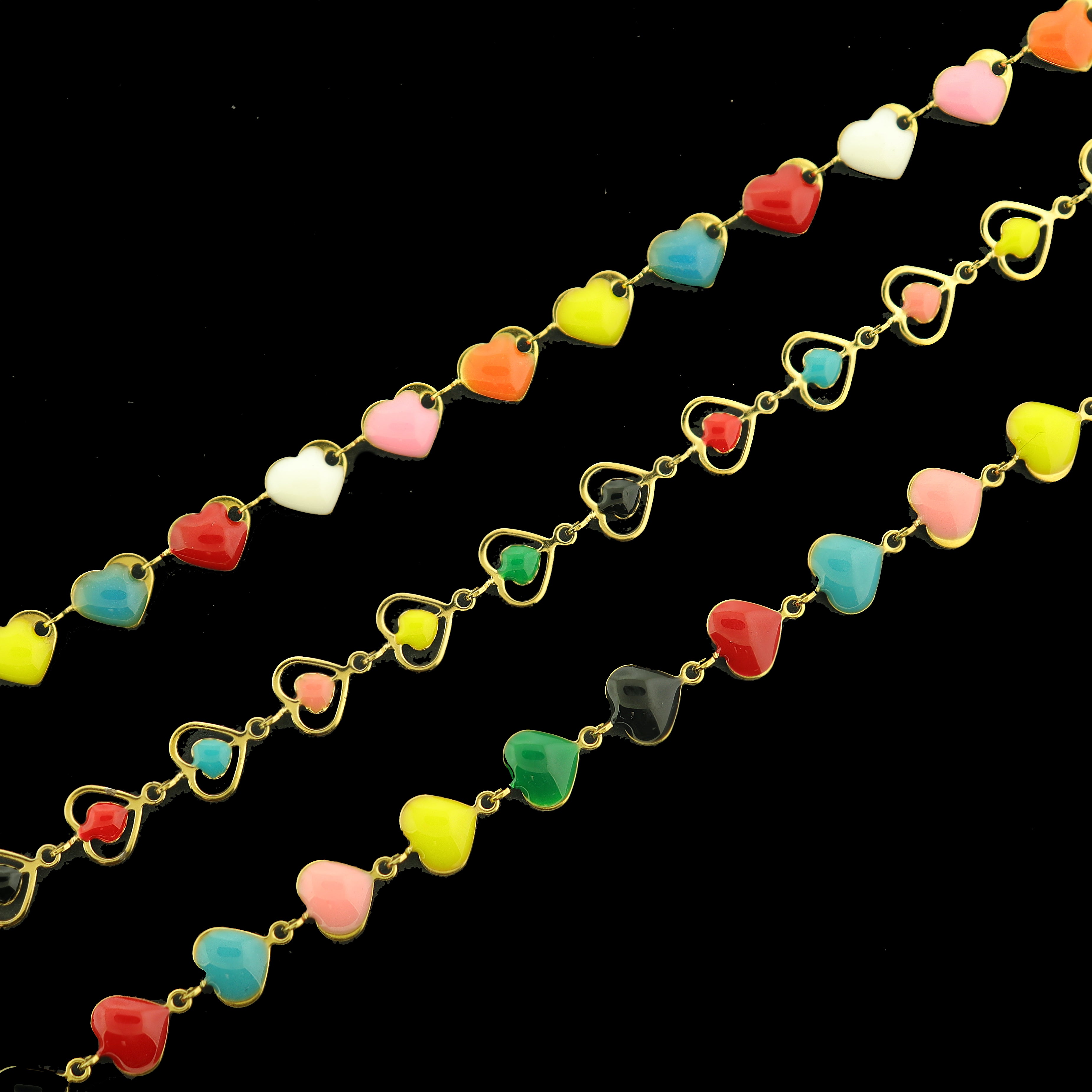 Titanium Steel Heart Chain Bracelet 6" Plus Extender - Enamel - Choose Your Style