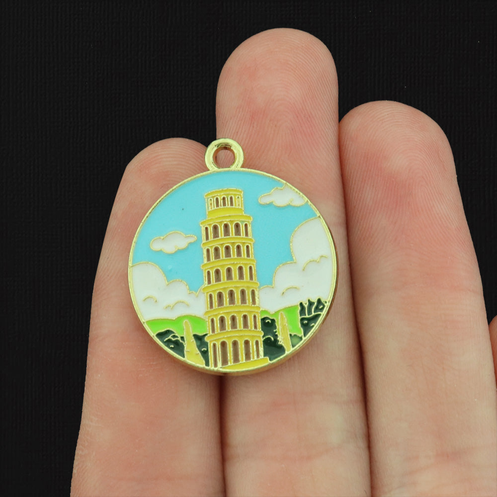 Tower of Pisa Gold Tone Enamel Charm - E445