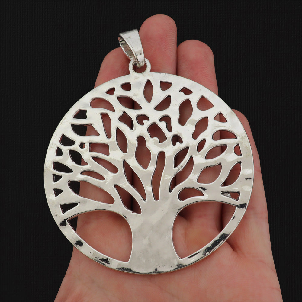 Breloque Arbre de Vie recto-verso ton argent antique - SC677