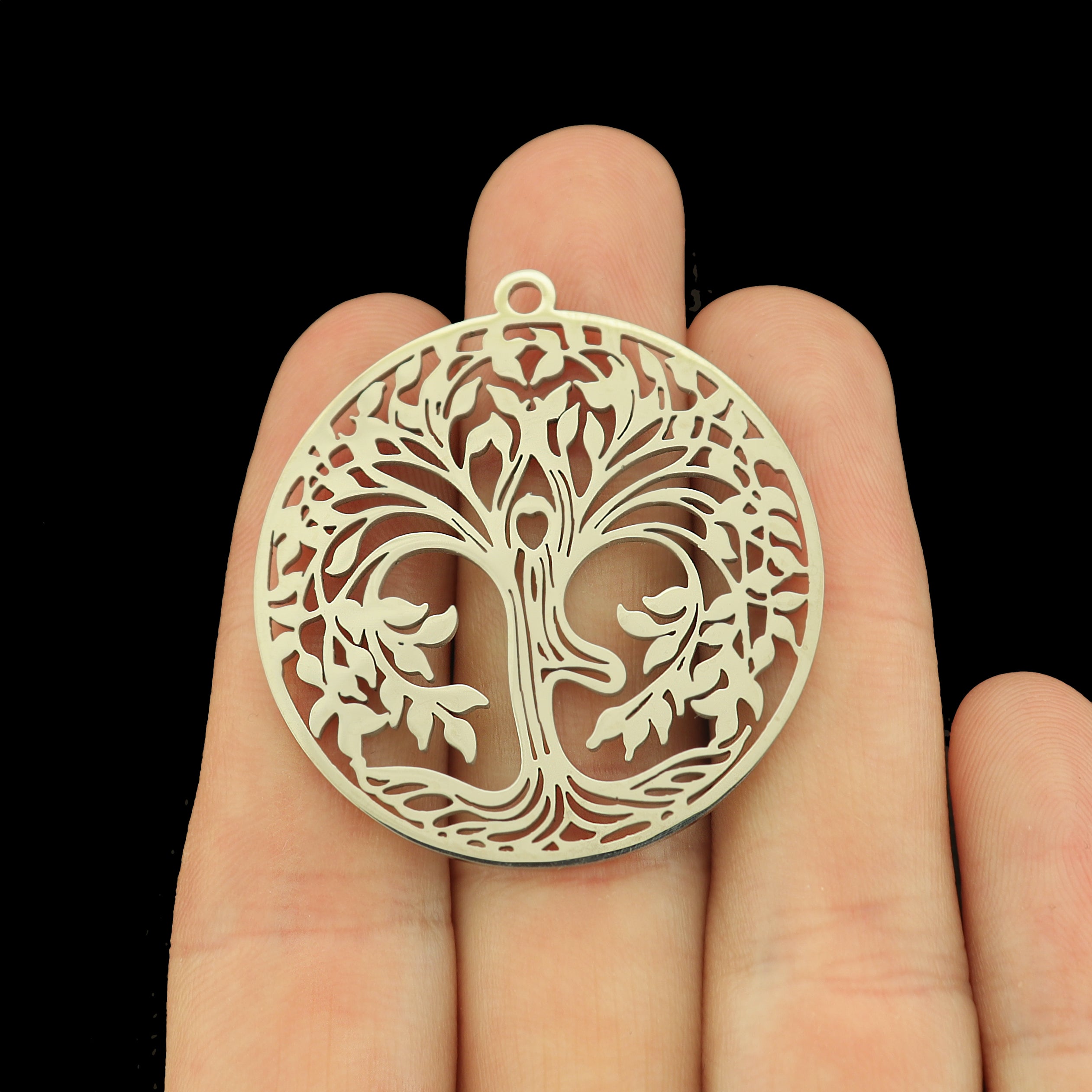 Tree of Life Silver Tone Stainless Steel Charm 2 Sided - SSP743