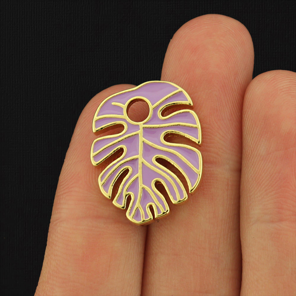 Tropical Leaf Gold Tone Brass Enamel Charms - Choose Your Color