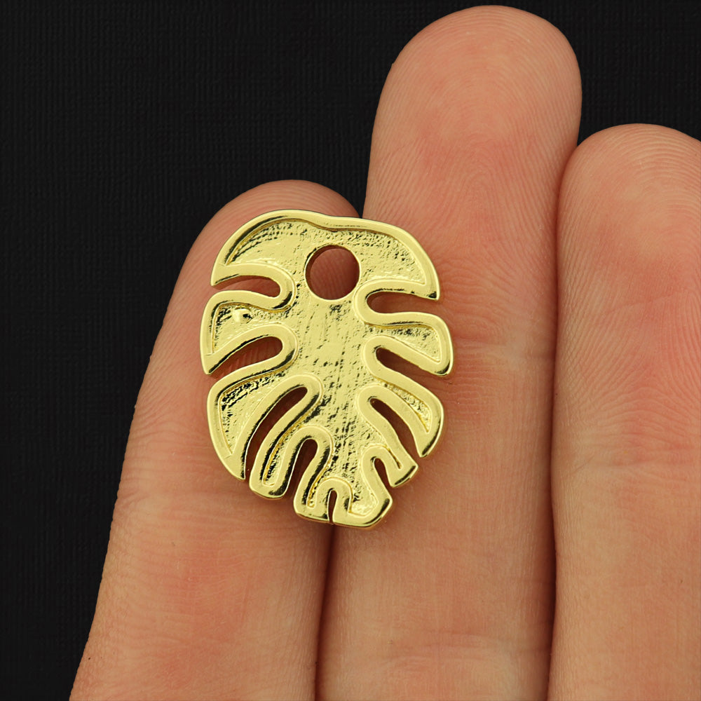 Tropical Leaf Gold Tone Brass Enamel Charms - Choose Your Color