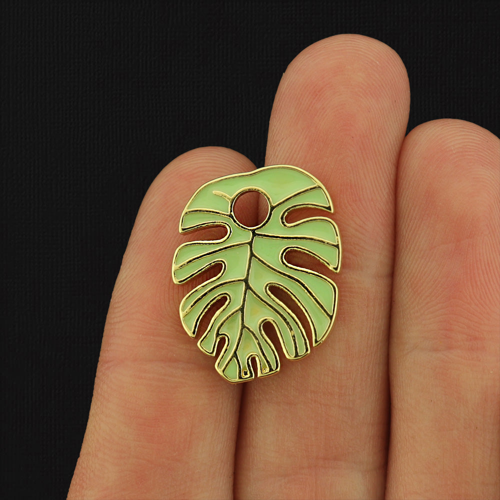 Tropical Leaf Gold Tone Brass Enamel Charms - Choose Your Color