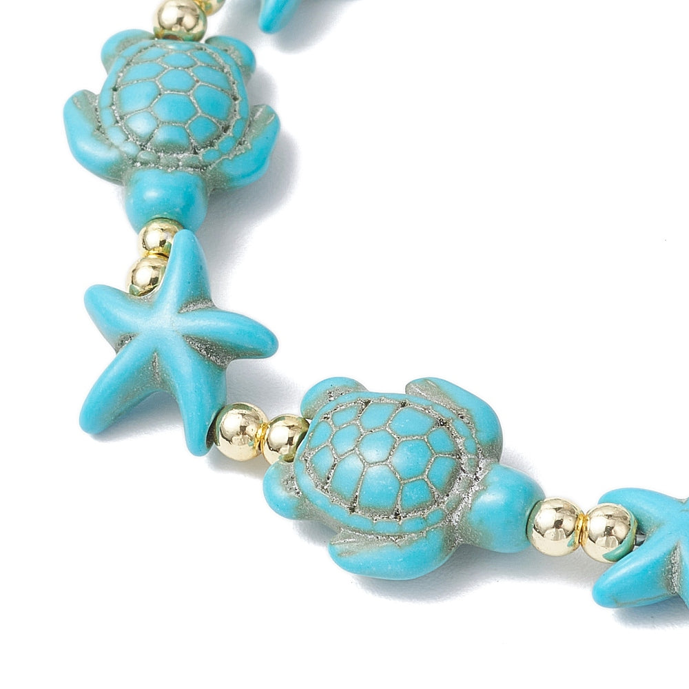 Turtle Synthetic Turquoise Beaded Bracelet - 56mm Elastic - Choose Your Color!