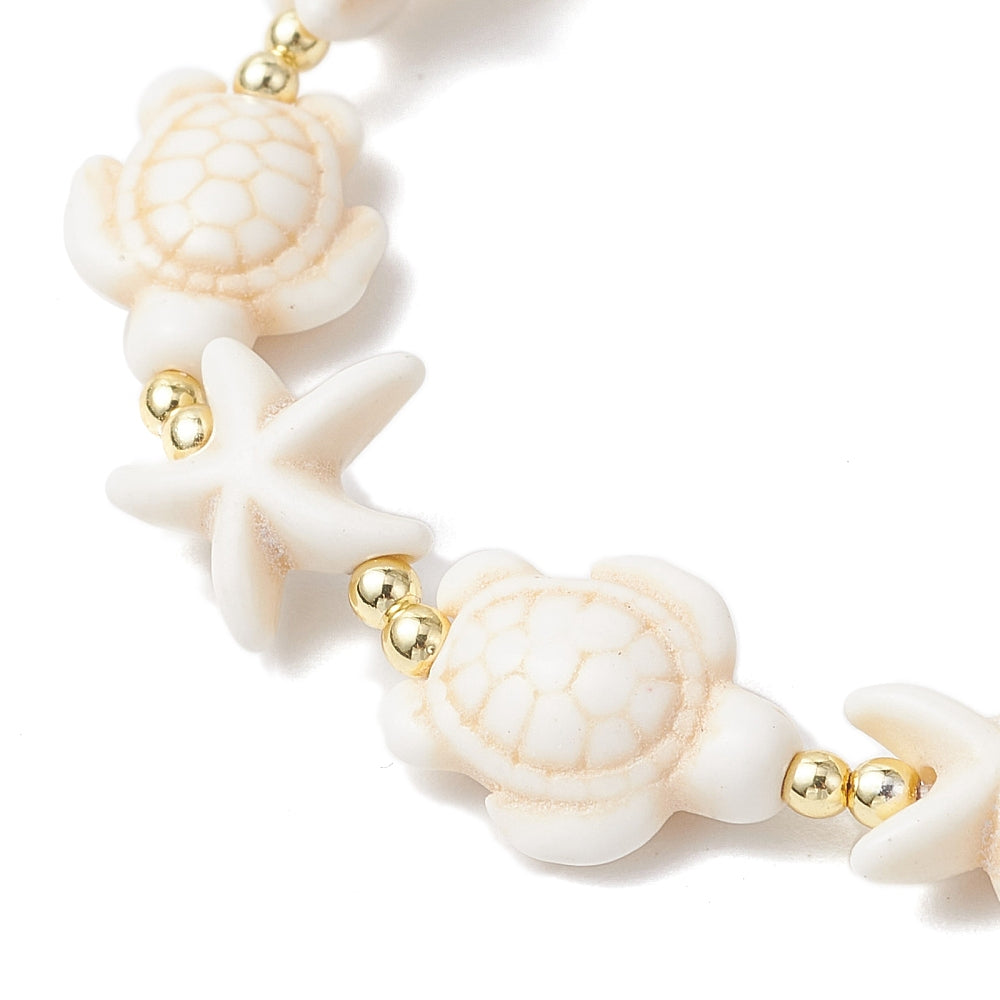 Turtle Synthetic Turquoise Beaded Bracelet - 56mm Elastic - Choose Your Color!