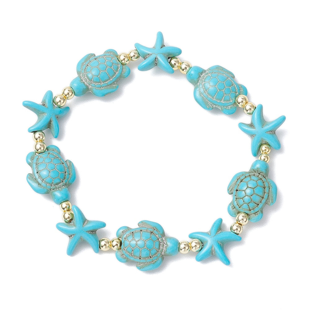 Turtle Synthetic Turquoise Beaded Bracelet - 56mm Elastic - Choose Your Color!