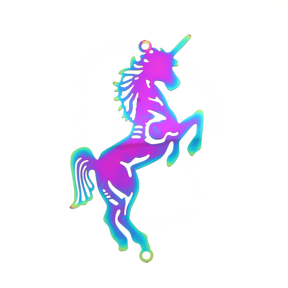Unicorn Rainbow Electroplated Stainless Steel Connector Charms 2 Sided - SSP330