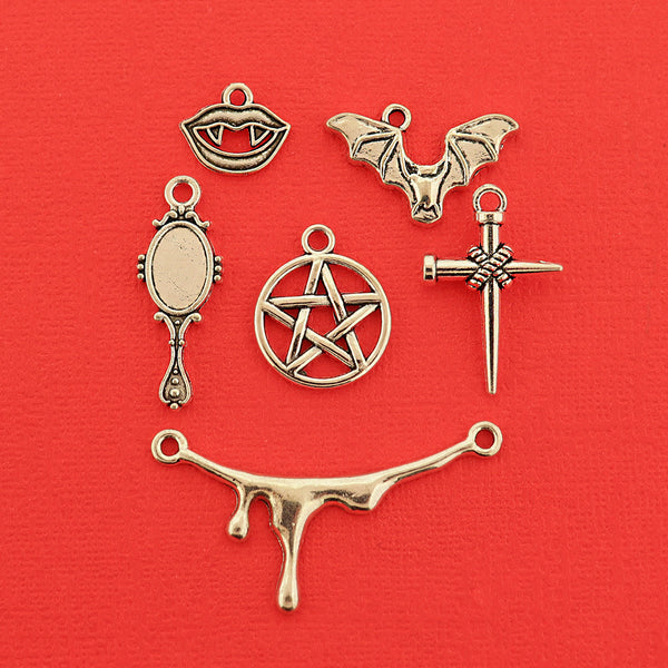 Vampire Collection Antique Silver Tone 6 Different Charms - COL454