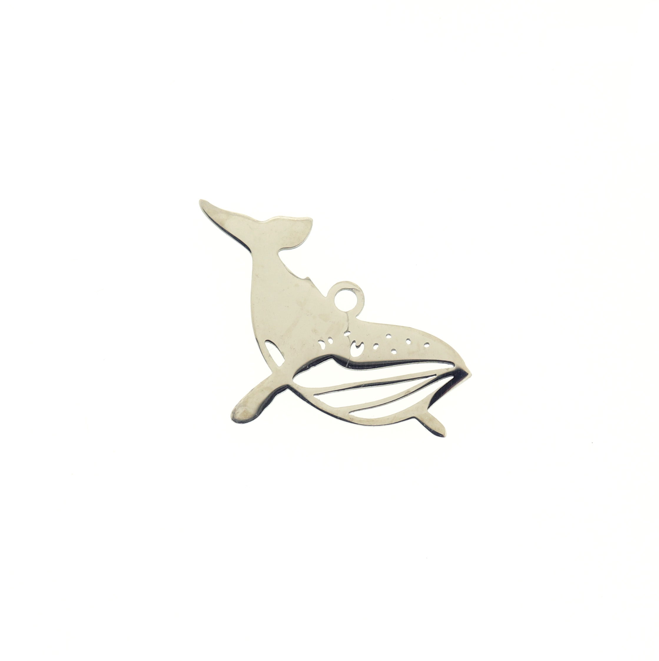 Breloque Baleine en Acier Inoxydable Argenté 2 Faces - SSP072