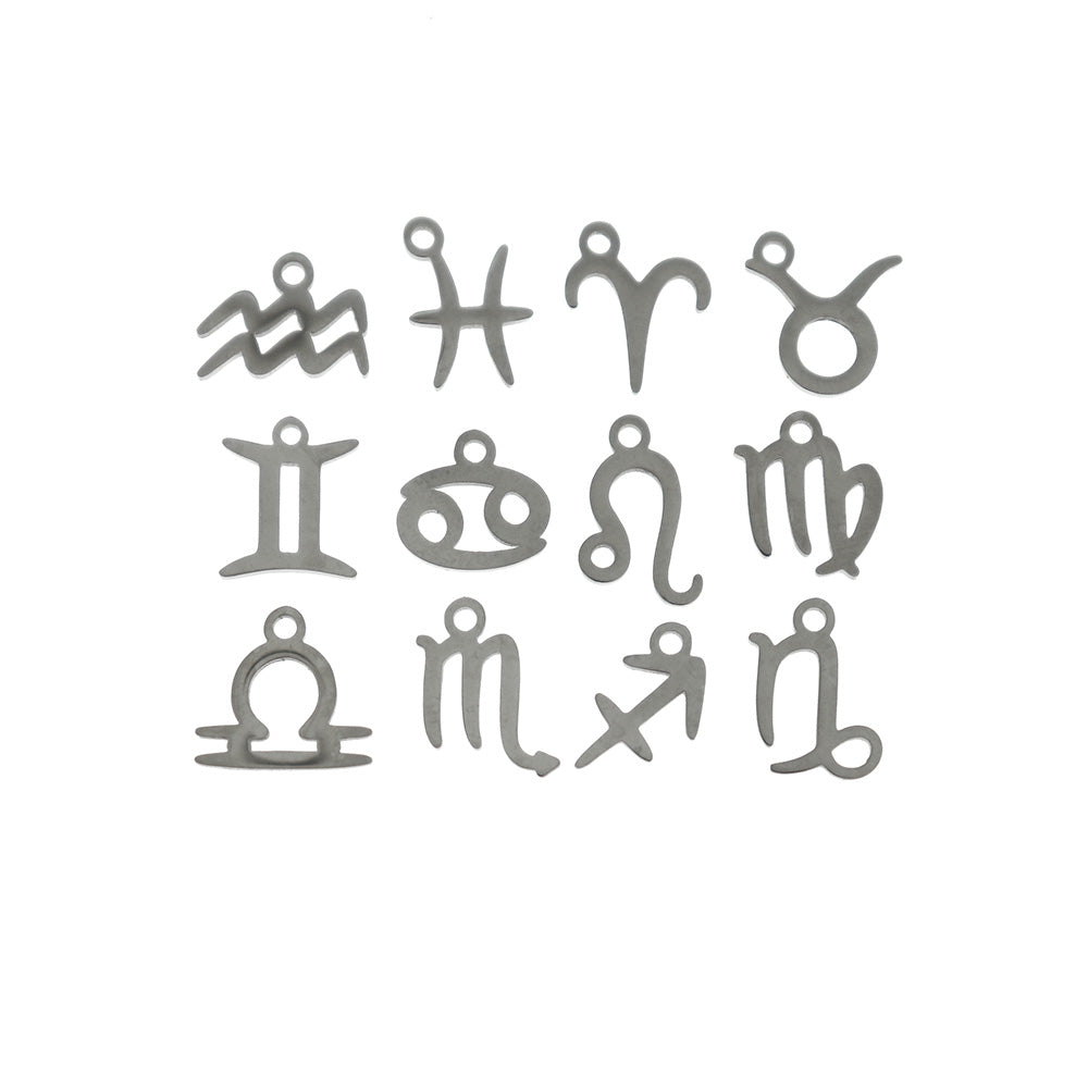 Collection de breloques en acier inoxydable signe du zodiaque ton argent 12 breloques - COL371