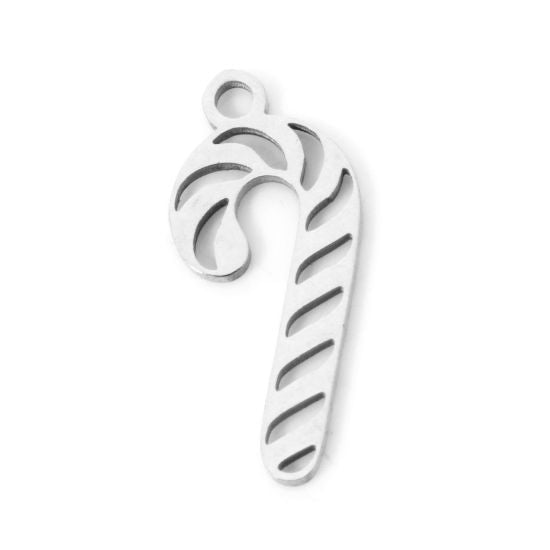 2 Candy Cane Stainless Steel Charms 2 Sided - Choose Silver or 18k Gold!