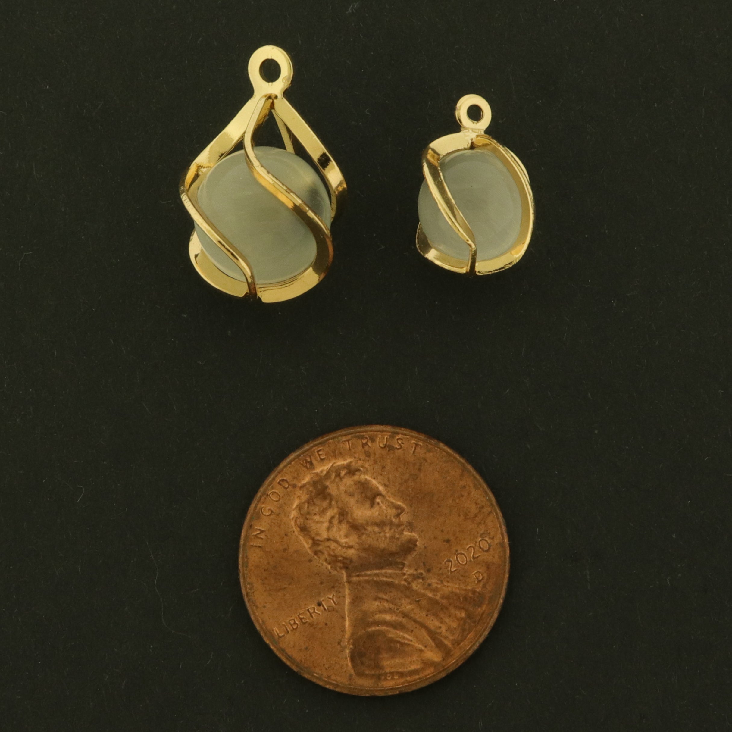 4 Cat's Eye Gemstone Pendants - 14k Gold Plated - Choose Your Size!