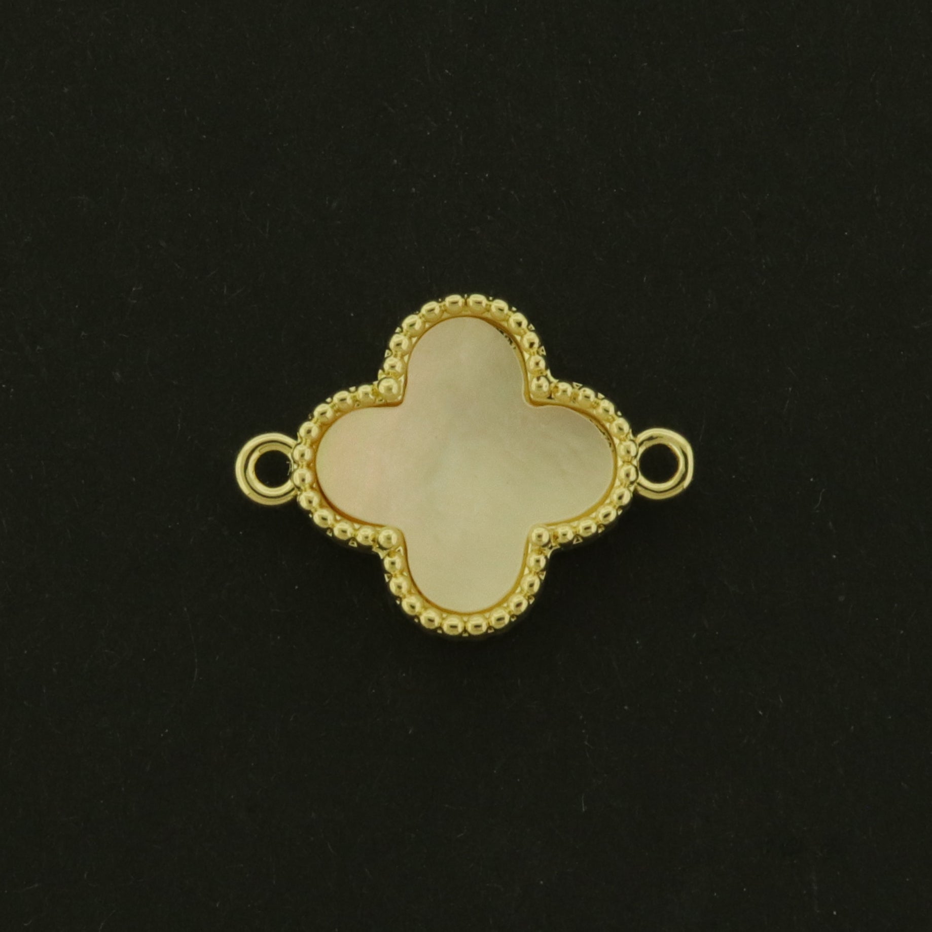 14k Four Leaf Clover Connector Charm - 14k Gold Plated Brass with Shell - GLD1314
