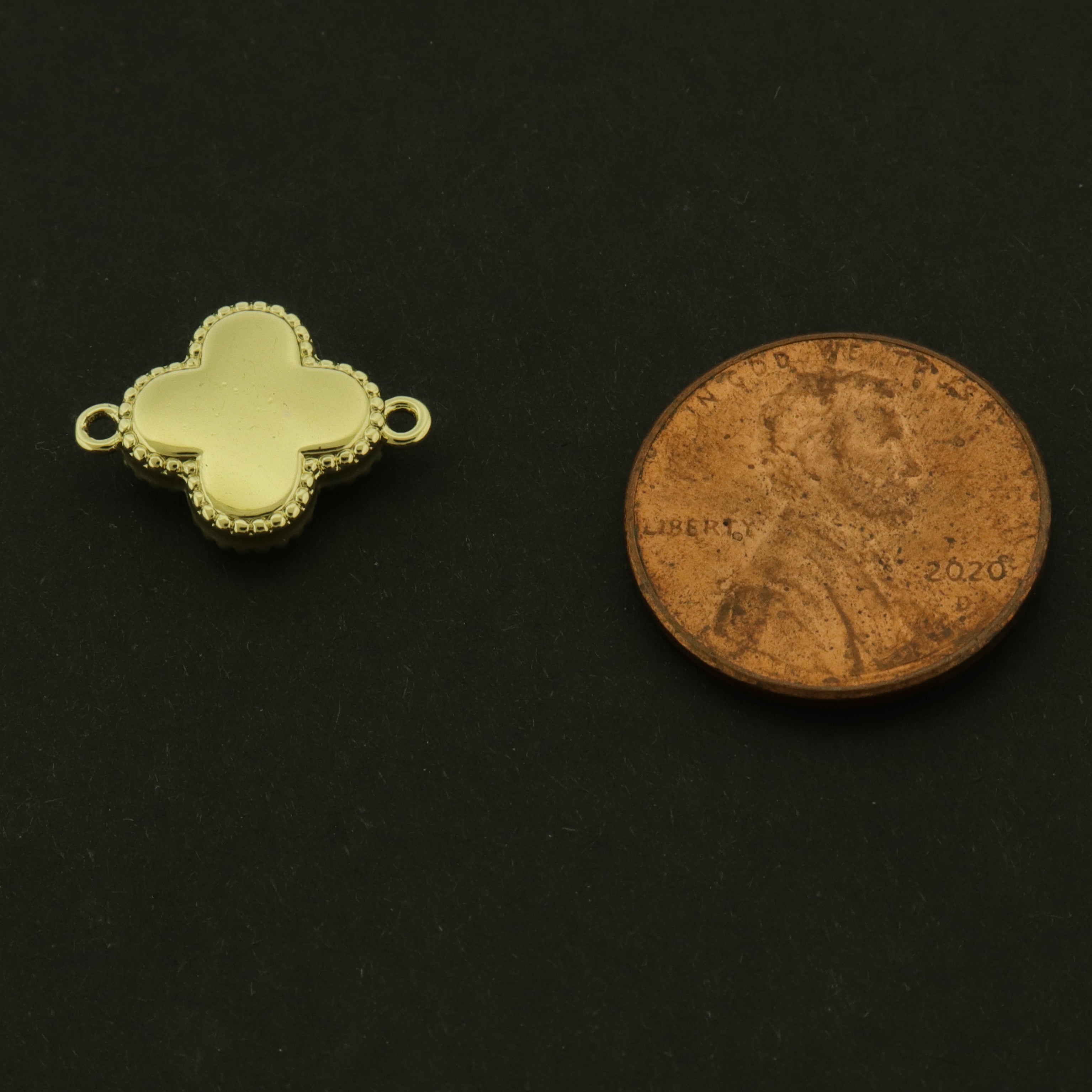 14k Four Leaf Clover Connector Charm - 14k Gold Plated Brass with Shell - GLD1314