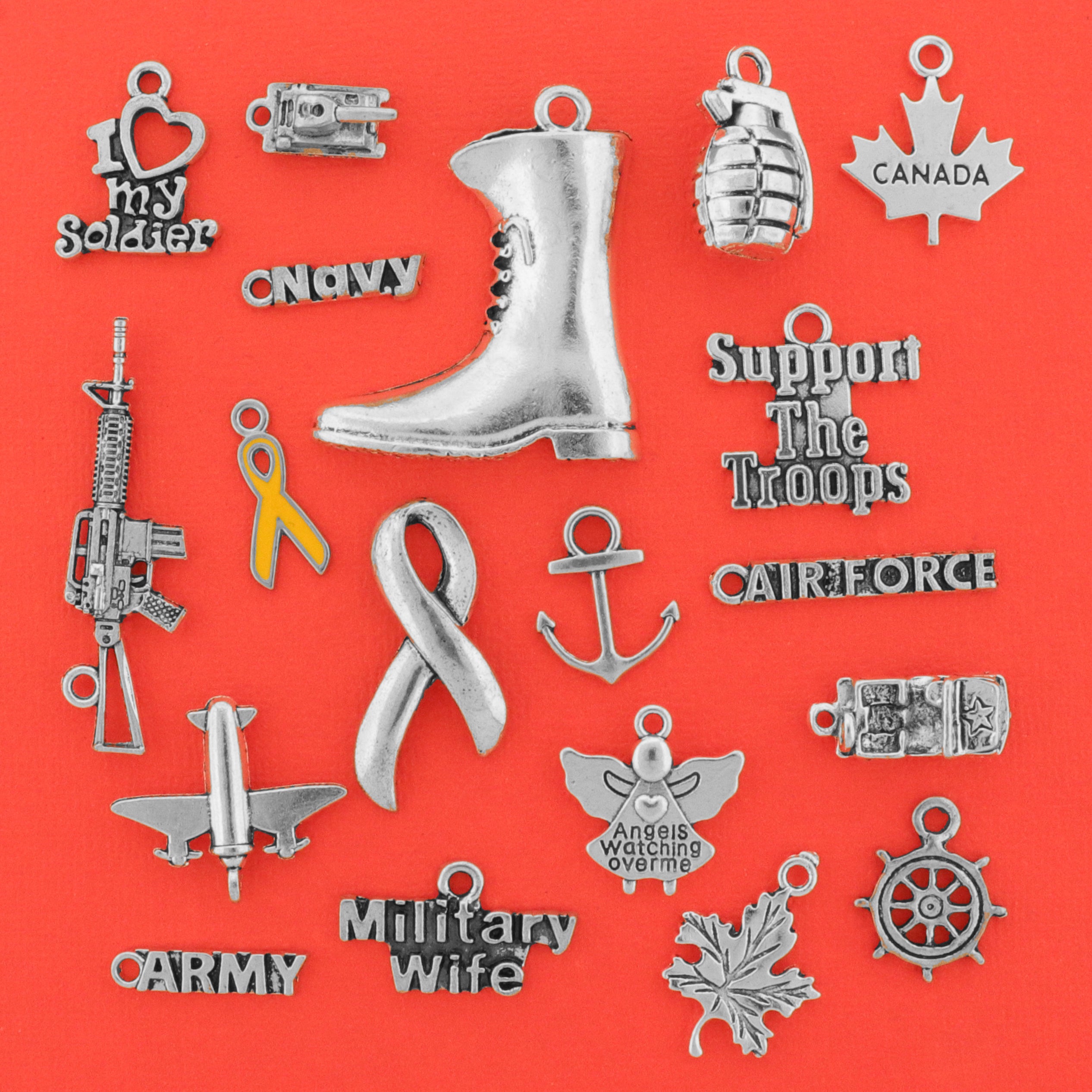 Deluxe Canadian Military Charm Collection Antique Silver Tone 19 Charms - COL481
