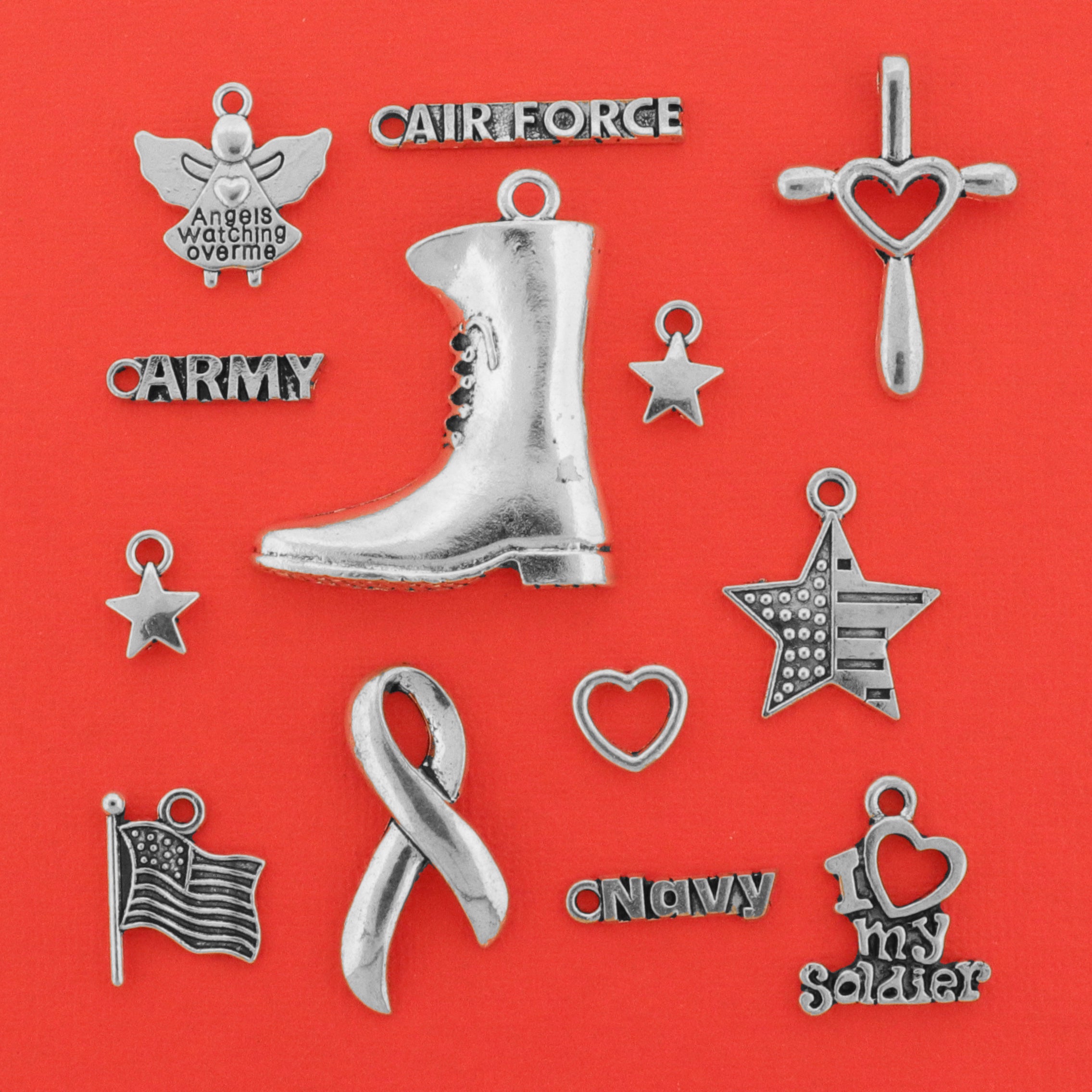 Military Charm Collection Antique Silver Tone 13 Charms - COL065