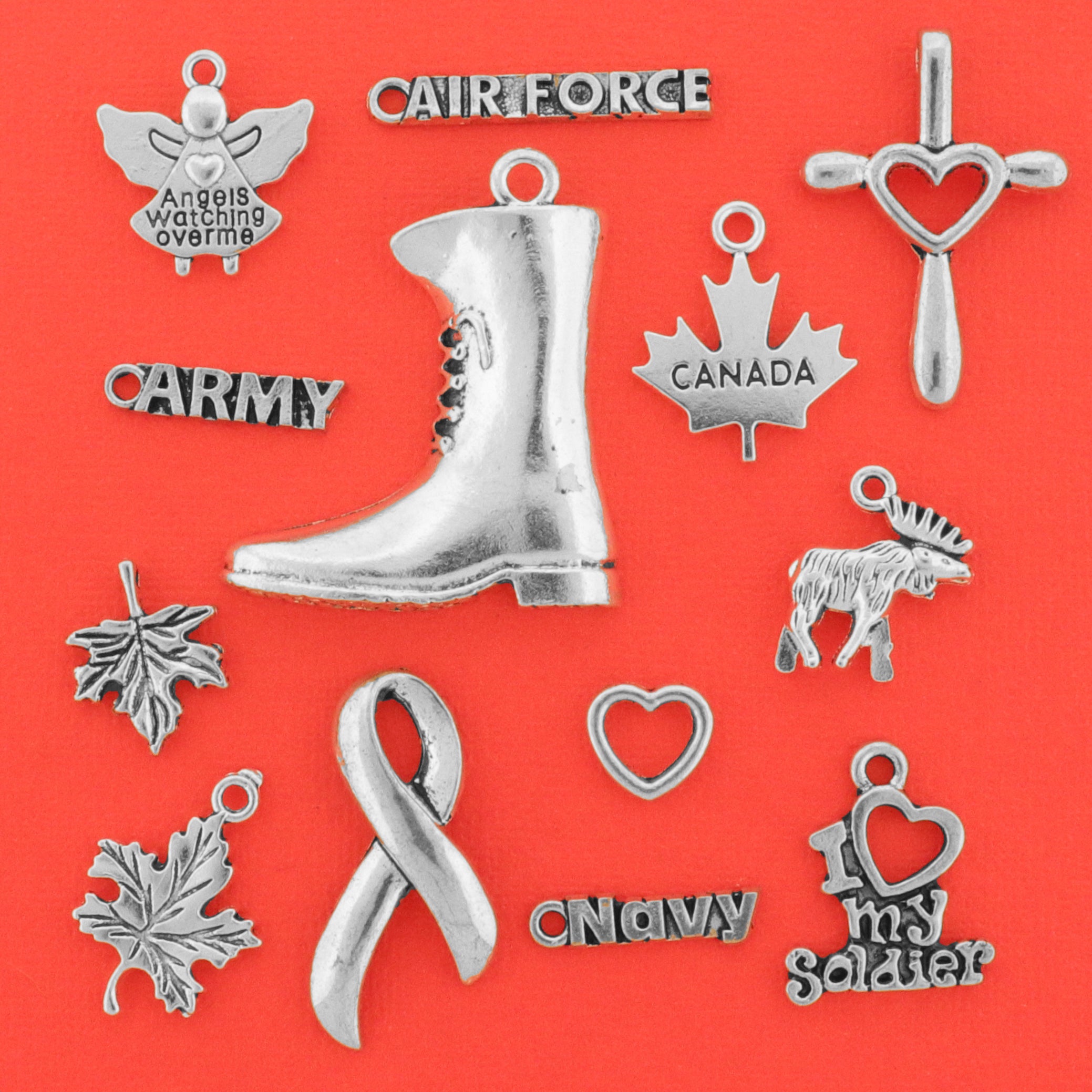 Canadian Military Charm Collection Antique Silver Tone 13 Charms - COL480