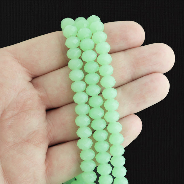 Faceted Glass Beads 8mm x 6mm -Pale Green - 1 Strand 72 Beads - BD1712