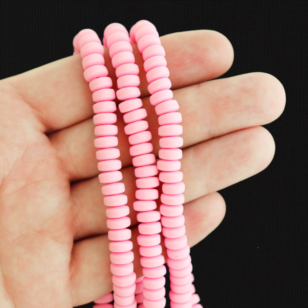 Abacus Polymer Clay Beads 4mm x 7mm - Pink - 1 Strand 110 Beads - BD89