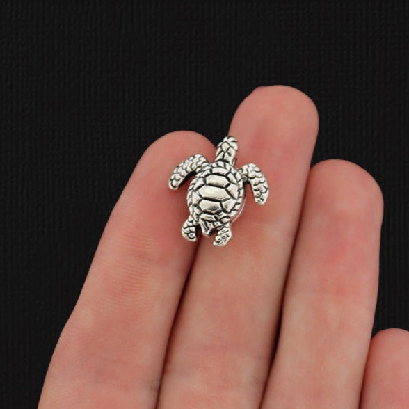 Turtle Zinc Alloy Spacer Bead 18mm x 16mm - Silver Tone - 8 Beads - SC658
