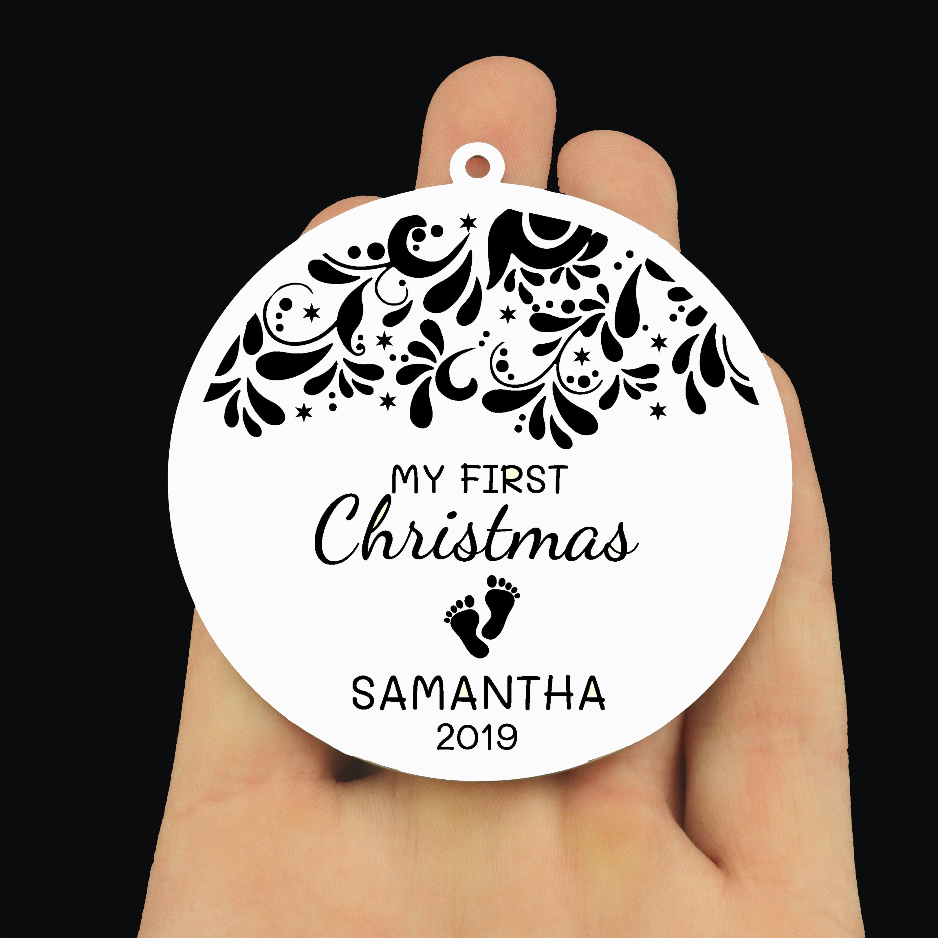 Custom Baby's First Christmas Stainless Steel Ornament - Customize the Name and Date!