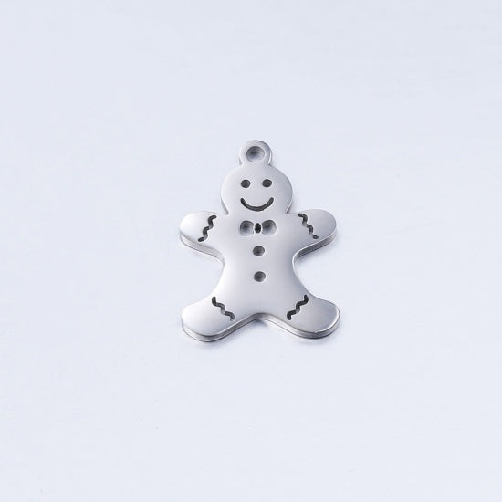 2 Gingerbread Man Stainless Steel Charms 2 Sided - Choose Your Tone!