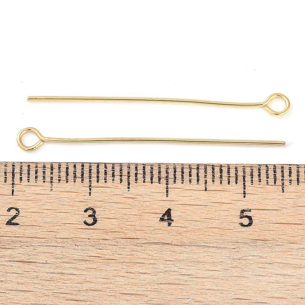 18k Gold Plated Brass Eye Pins - 100 Pins - 0.7mm - Choose Your Length!