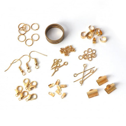 Kit de Démarrage GRATUIT pour Bijoux en Alliage Doré – 10 Apprêts + Ouvre-Anneaux + Boîte de Rangement