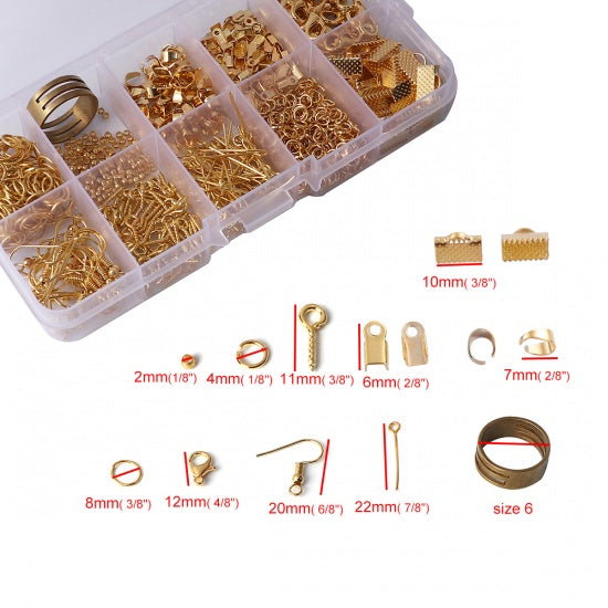 FREE Gold Alloy Jewelry Findings Starter Kit – 10 Findings + Ring Opener + Storage Box