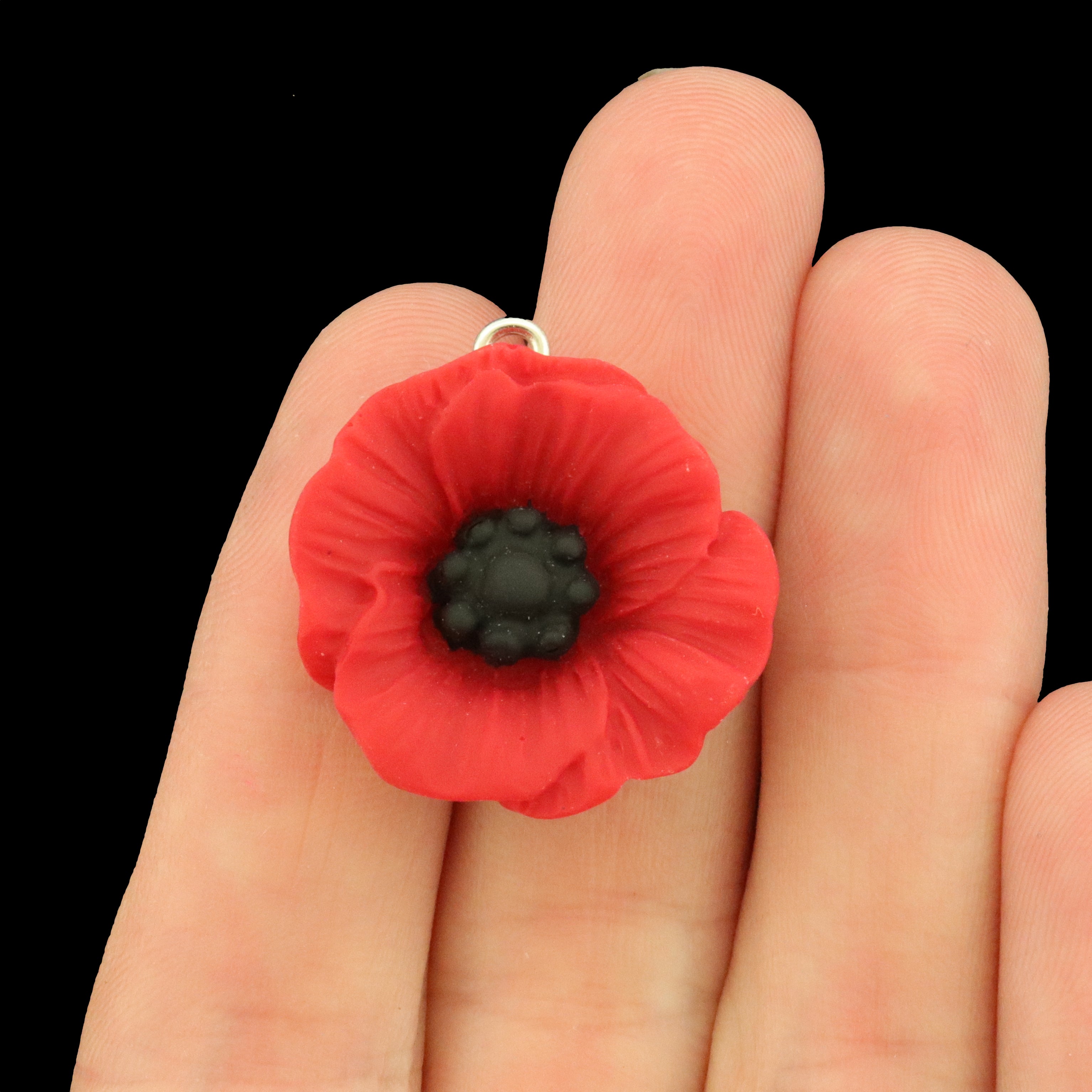 4 Poppy Acrylic Charms - Remembrance Day - 24mm - K079