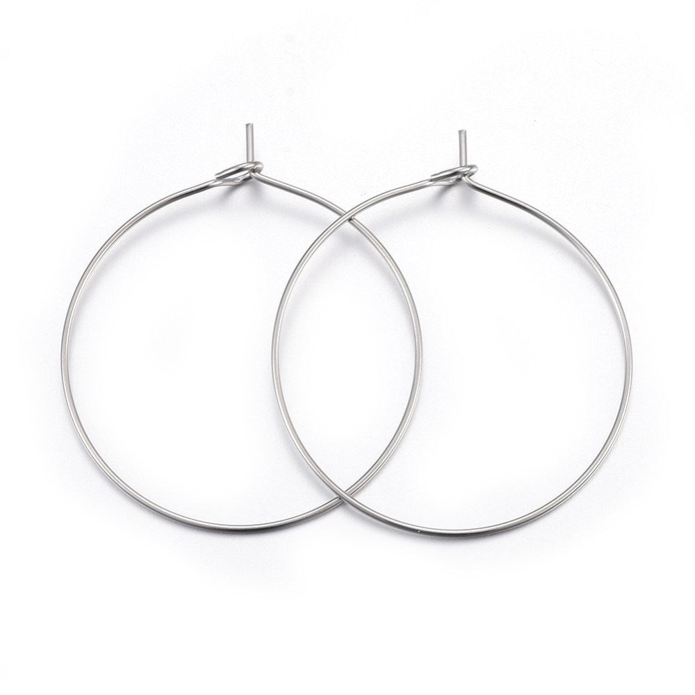 20 Surgical Stainless Wine Charm Hoops - Silver or 18k Gold Plated - Choose Your Size!
