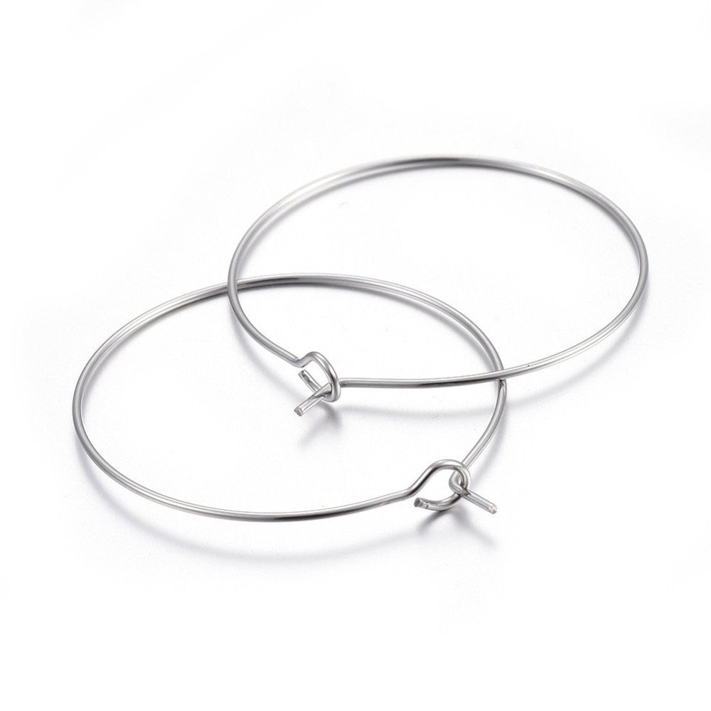 20 Surgical Stainless Wine Charm Hoops - Silver or 18k Gold Plated - Choose Your Size!