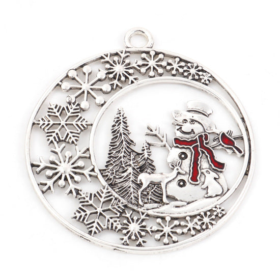 Snowman Antique Pewter Silver Tone Charms with Enamel Scarf - SC7893
