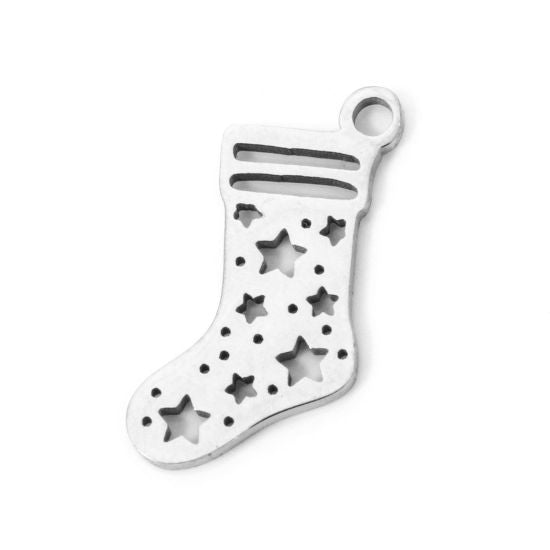 2 Christmas Stocking Stainless Steel Charms 2 Sided - Silver or 18k Gold!