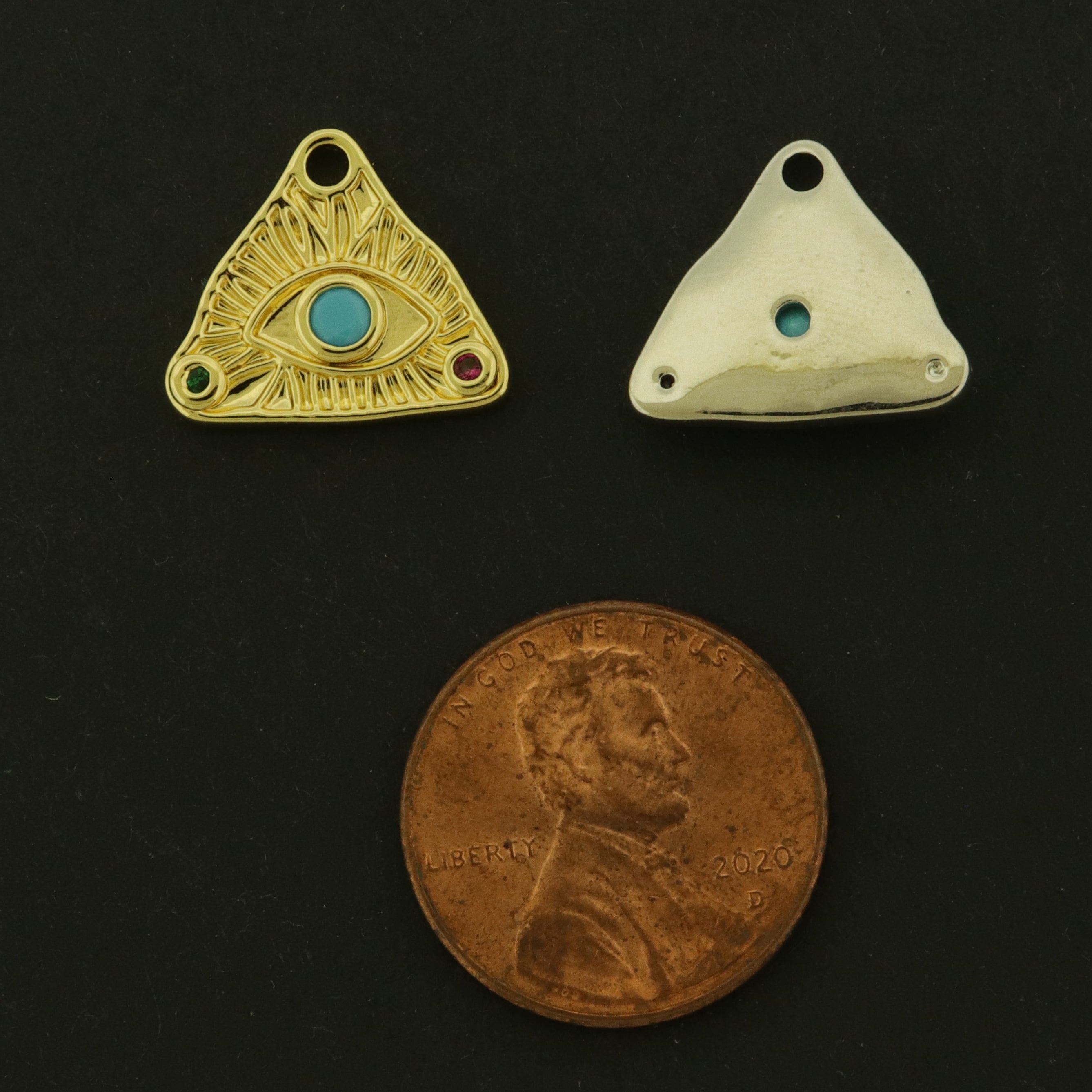 14k Evil Eye Charm - Spiritual Pendant - Inset Turquoise - Choose Your Tone!
